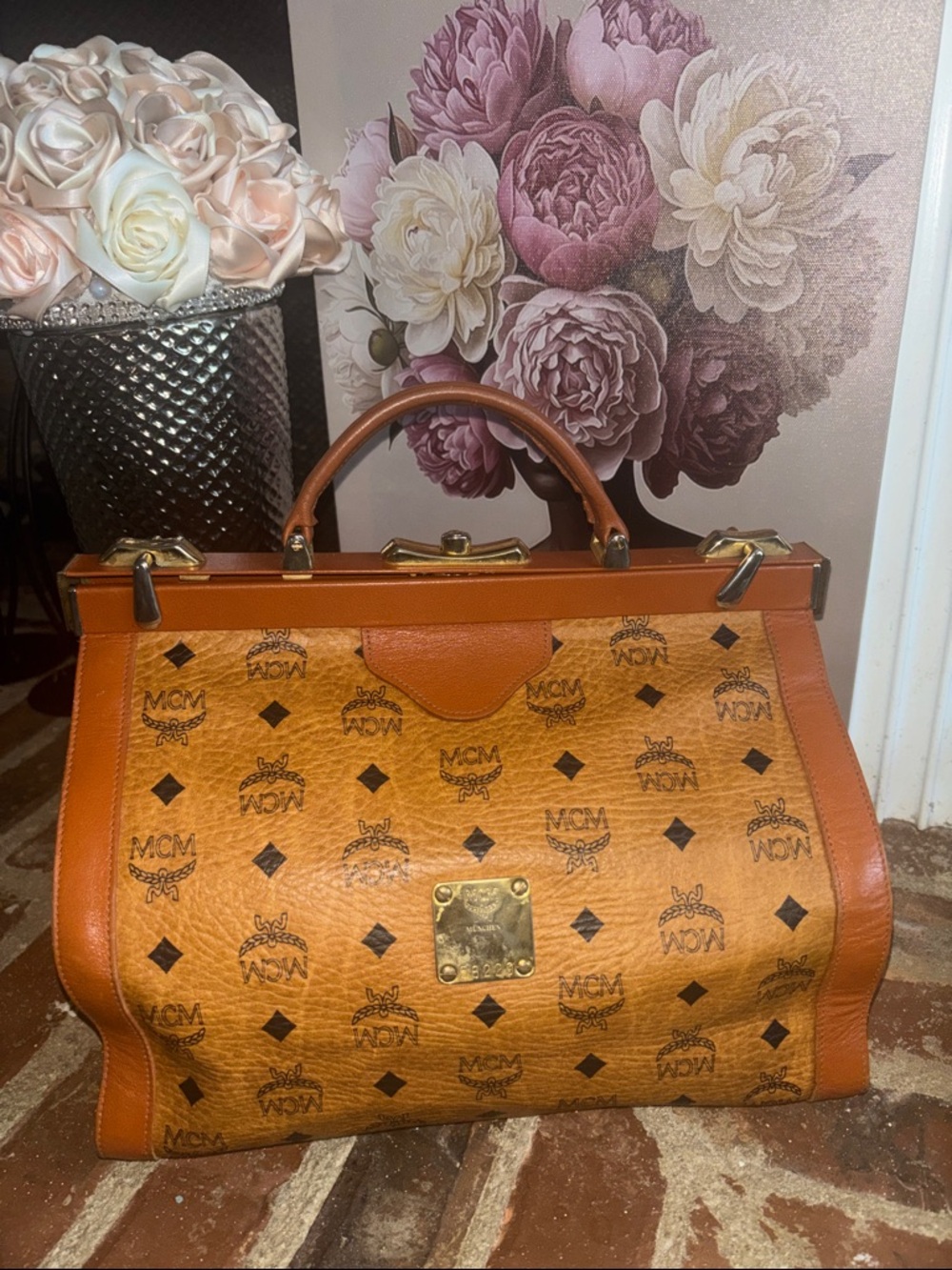 Vintage MCM Cognac Visetos top-handle satchel bag
